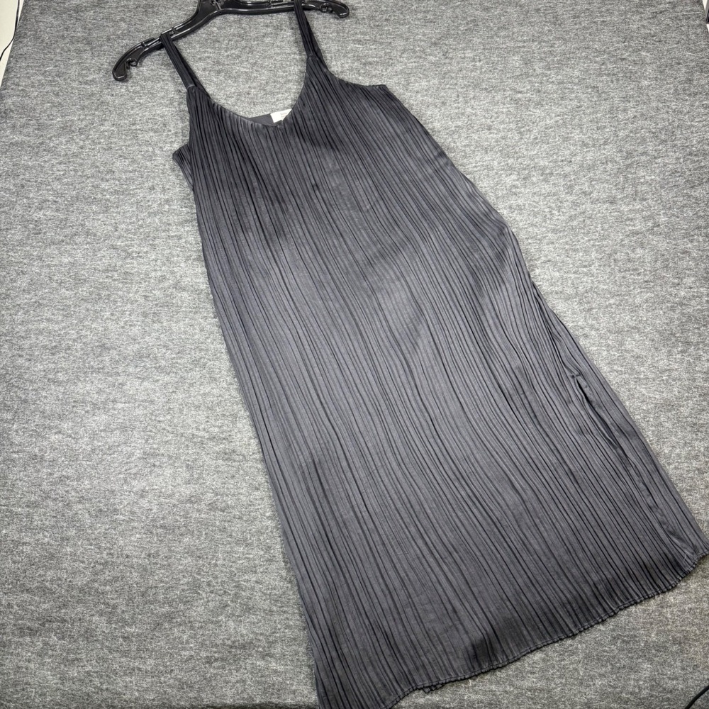 Little Moon Black Pleated Midi Slip Dress Side Slit Women's Size‎ M